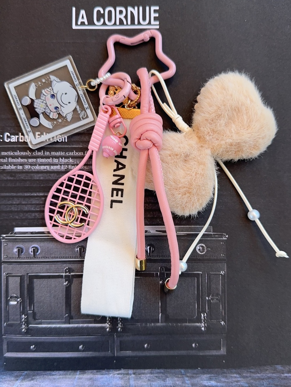 Authentic Chanel Ribbon with Unbranded Bag charm Tennis Racket Accent